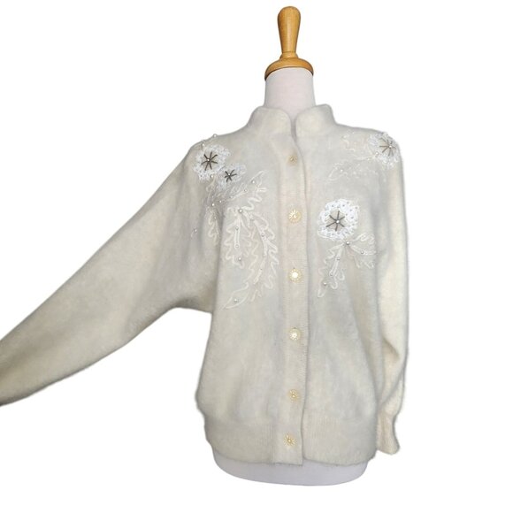 Vintage Belldini Angora Blend Cream Cardigan Sweater - Picture 3 of 10